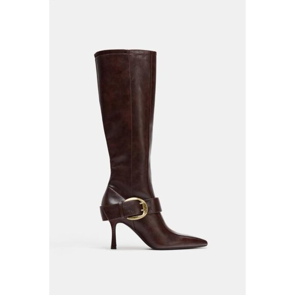 ZARA HIGH-HEEL BOOTS WITH METAL BUCKLE